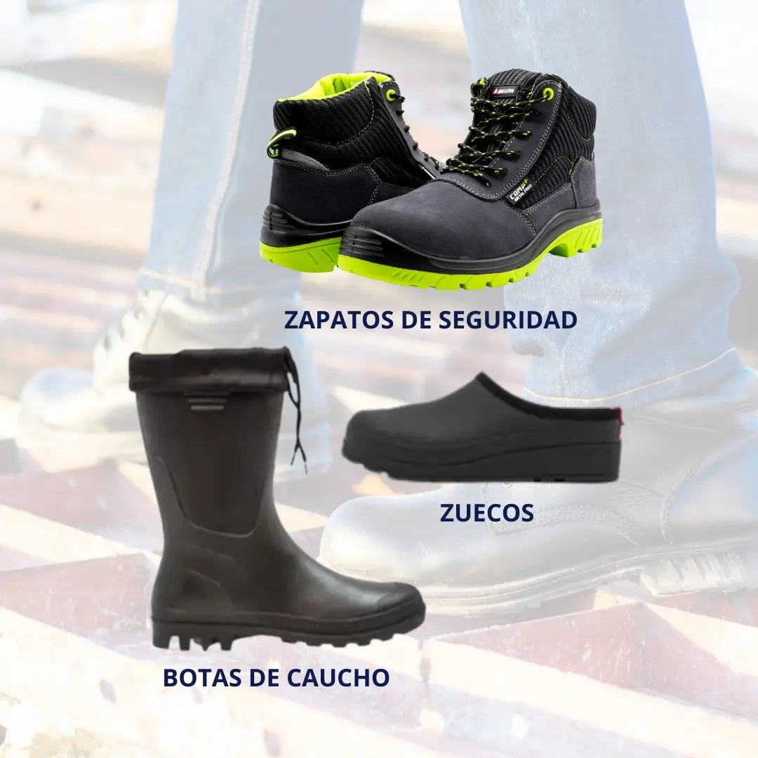 Plantillas de trabajo CLIVS adecuadas para zapatos de seguridad, zuecos y botas de caucho, optimizadas para soporte y durabilidad en ambientes de trabajo exigentes.