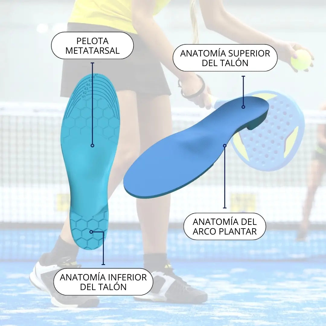 Plantilla sport CLIVS con anatomía diseñada para deporte, con soporte en arco plantar, talón y metatarso, ideal para actividades de alto impacto.